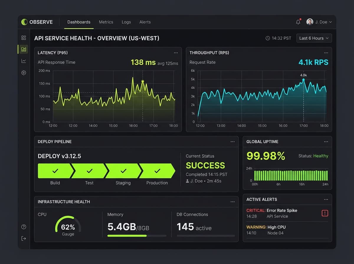 Cloud, quality, and observability dashboard preview